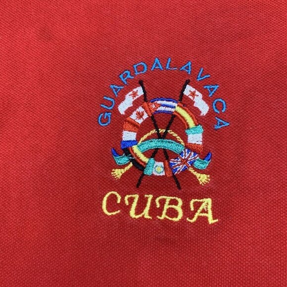 Vintage Fruit Of The Loom Polo Shirt Mens M Red 90s Cuba Guardala Vaca - Picture 5 of 11